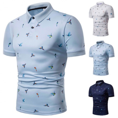 New Men's Shirt Print Short-Sleeved Lapel Simple Casual T-Shirt