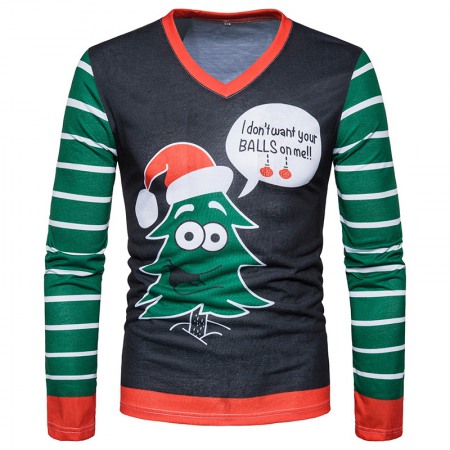 New Fashion Men's Round Neck 3D Christmas Tree Print Christmas Long-Sleeved T-Shirt