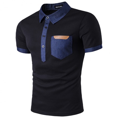 Men's Summer Solid Color Short-Sleeved Polo Shirt Mens Slim Stitching Lapel T-Shirt